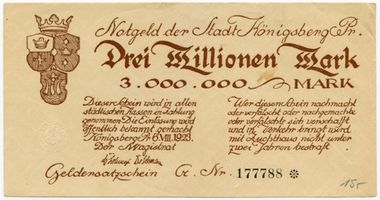 Königsberg (Pr.), Stadtkreis Königsberg Königsberg (Pr.), Notgeld, Drei Millionen Mark 