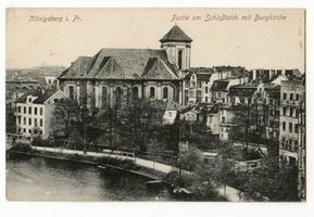 Königsberg (Pr.), Stadtkreis Königsberg Königsberg (Pr.), Partie am Schloßteich mit Burgkirche Königsberg, Schloßteich