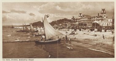 Cranz Kr. Samland, Ort, Kreis Samland Cranz Kr. Samland, Strand mit Hotel Monopol V Кранц, уезд Самбия, пляж с отелем «Монополь», V