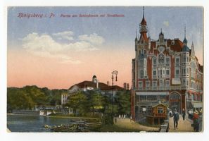 Königsberg (Pr.), Stadtkreis Königsberg Königsberg (Pr.), Partie am Schloßteich mit Stadthalle Кёнигсберг (Пр.), вид на Замковом пруду со Штадтхалле