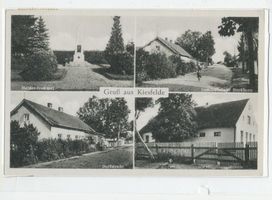 Kiesfelde, Kreis Schloßberg Kiesfelde, Heldendenkmal, Geschäftshaus Bockborn, Dorfstraße, Schule 