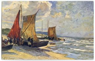 Kahlberg-Liep, Ort, Kreis Elbing Kahlberg, Von See zurückgekehrte Fischerboote 