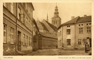 Heilsberg Kr. Heilsberg, Stadt, Kreis Heilsberg Heilsberg Kr. Heilsberg, Kosterstraße mit Blick auf die Kath. Kirche Хайльсберг, уезд Хайльсберг, Клостерштрассе с видом на католическую церковь