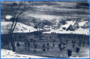 Ostpreußen, Eislauf auf einem ostpreußischen Dorfteich 