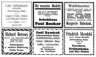 Johannisburg, Kreis Johannisburg Poststraße Johannisburg, Poststraße, Johannisburger Zeitung, Anzeigenblock, IV Johannisburg (Kreis), nicht verortete Bildmotive