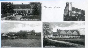 Germau, Ort, Kreis Samland Germau, Erholungsheim Kirpehnen, Kirche, Dorfansicht, Gemeindehaus 