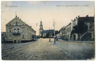 Ebenrode, Stadt, Kreis Ebenrode Ebenrode fr. Stallupönen, Markt mit Hotel Cabalzer und Kirche 