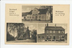 Wolfsdorf Kr. Heilsberg, Kreis Heilsberg Wolfsdorf Kr. Heilsberg, Geschäftshaus, Dorfstraße, Meierei Вольфсдорф, округ Хайльсберг, торговый дом, деревенская улица, молочная