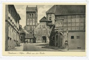 Gerdauen, Stadt und Bahnstation, Kreis Gerdauen Gerdauen, Partie an der Kirche Гердауэн, место у церкви