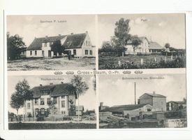 Groß Baum, Kreis Labiau Groß Baum, Gasthaus F. Lepsin, Post, Posbeamtenhaus, Schneidemühle von Brenneisen 
