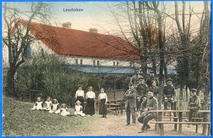 Preußenwall Kr. Osterode, Kreis Osterode Leschaken, Ortsansicht Лешакен, вид местности