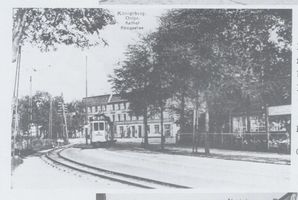 Kalthof Stadtkr. Königsberg, Stadtkreis Königsberg Kalthof Stadtkr. Königsberg, Königsallee mit neuem Straßenbahnwagen, Cafe Adolfsruh Кальтхоф, городской округ Кёнигсберг, Кёнигаллее с новым трамвайным вагоном, кафе «Адольфсру»