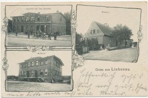 Liebenau Kr. Preußisch Holland, Kreis Preußisch Holland Liebenau Kr. Preußisch Holland, Gasthof Carl Schmidt, Schule, Molkerei Либенау, район Прёйсиш-Холланд, гостиница Карла Шмидта, школа, маслодельня