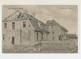 Walden, Ort mit Försterei und Bahnstation, Kreis Lyck Sybba, Der Krieg im Osten, beschädigte Häuser Сибба, «Война на Востоке», повреждённые дома