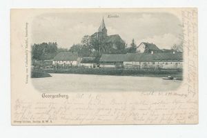 Georgenburg, Ort und Gestüt, Kreis Insterburg Georgenburg, Teilansicht mit Kirche Георгенбург, вид части города с церковью