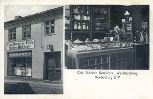 Nordenburg, Stadt, Kreis Gerdauen Nordenburg, Café Blöcker, Konditorei, Weinhandlung und Restaurant 