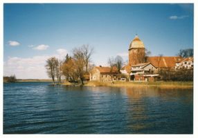 Passenheim, Stadt, Kreis Ortelsburg Passenheim, Partie am See mit Kirche V Пассенгейм, место у озера с церковью, V