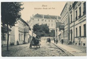 Rhein Kr. Lötzen, Kreis Lötzen Rhein Kr. Lötzen, Nikolaiker Straße mit Post Райн, р-н Лёцен, Николаикская улица с почтой