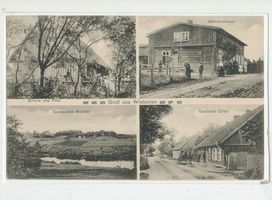 Grenzhöhe, Kreis Schloßberg Wisborienen, Schule und Post, Gendarmhaus, Szeszuppe-Ansicht, Gasthaus Clietz Висборинен, школа и почта, дом жандарма, вид на Шешупе, трактир Клица