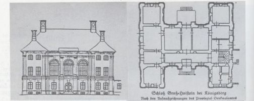 Groß Holstein, Stadtkreis Königsberg Groß Holstein, Ksp Juditten, Schloss nach Aufmaßzeichnungen des Provinzial-Denkmalamtes Гросс-Хольштайн, приход Юдиттен, замок по обмерным чертежам провинциального управления охраной памятников