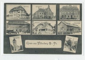 Willenberg Kr. Ortelsburg, Stadt, Kreis Ortelsburg Willenberg Kr. Ortelsburg, Richterhaus, Amtsgericht, Rathaus, Bahnhof, Oberförsterei, Schlachthaus, 2 Kirchen