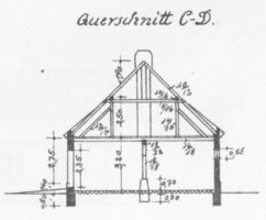 4 Bauzeichnungen eines Wohnhauses mit Stall für 40-60 Morgen in Grundrissen und Querschnitten Bl. 7 - Querschnit C-D Bauzeichnungen für Neubauten von Gehöften durch Ostpreußische Landgesellschaft m.b.H., Königsberg